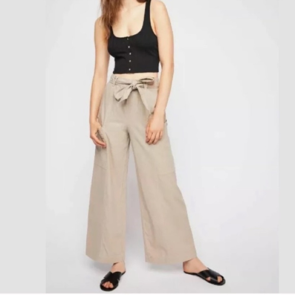 Free People Bluebell Belted Linen Wide Leg Pants